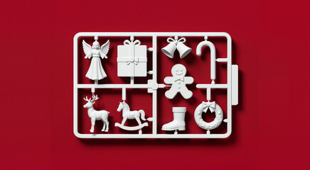 Obraz premium Flat lay overhead of white model assembly kit pieces for making christmas holiday elements