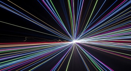 Vibrant Digital Streaks Illuminating a High-Speed Journey Through the Dataverse