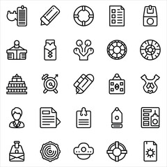 Diverse collection of essential outline icons for modern design projects isolated on white background, Vector