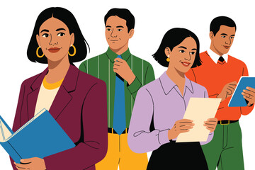 Illustration of four business professionals in various poses and attire style