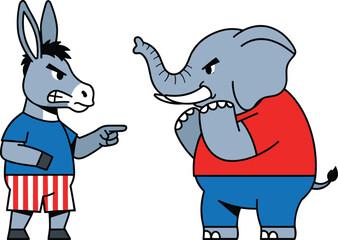 Political Rivalry, Debate, Conflict, and US Election Campaign Cartoon Vector.