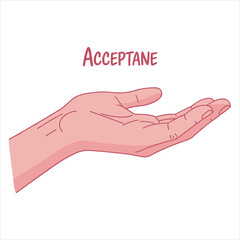 Open hand gesture for giving and receiving with acceptance word isolated on white background, Vector