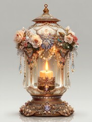 Antique ornamental candle lamp design with jewels high resolution picture