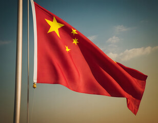 chinese flag in the wind, waving flag of China, Fabric realistic flag, China Independent Day flag