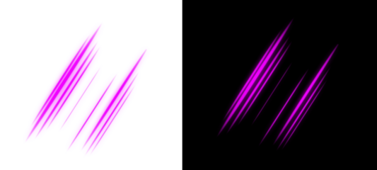 Purple light streaks on contrasting backgrounds create a striking visual effect, isolated on transparent background