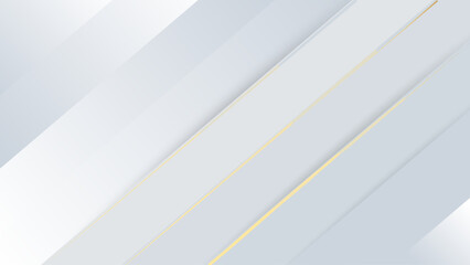 Obraz premium Minimal White and Gray Abstract Background with Gold Line. Clean Geometric Paper Layers with Diagonal Lines & Soft Shadows. Modern Corporate Presentation, Business Design, Elegant Origami Texture. 