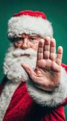 Naklejka premium Santa Claus Gesturing Stop with Hand Raised