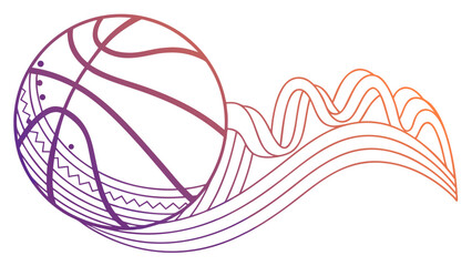 A vibrant basketball illustration featuring intricate line work and a dynamic wave design, , creating a sporty and artistic feel