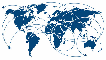 World map showing global connections depicts interconnectedness, communication, and international network infrastructure