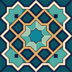 Intricate geometric islamic pattern with teal and gold accents