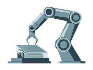 An industrial robotic arm is assembling components on a production line.