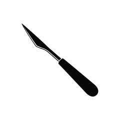 Black scalpel blade with handle on white background
