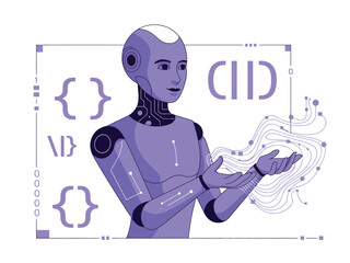 A humanoid robot displays its advanced technology and artificial intelligence capabilities.