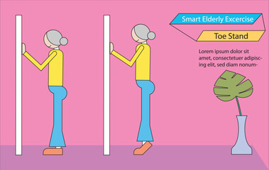 Elderly people exercise by standing on their tiptoes to strengthen their leg muscles and balance.