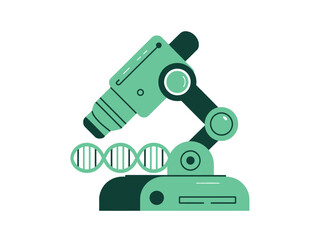 A robotic arm holds a DNA strand under a microscope.
