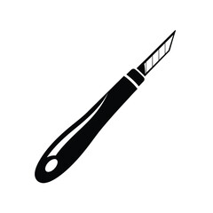 Black scalpel with sharp blade and oval handle tool