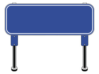 A blank blue road sign stands ready to display information or directions.