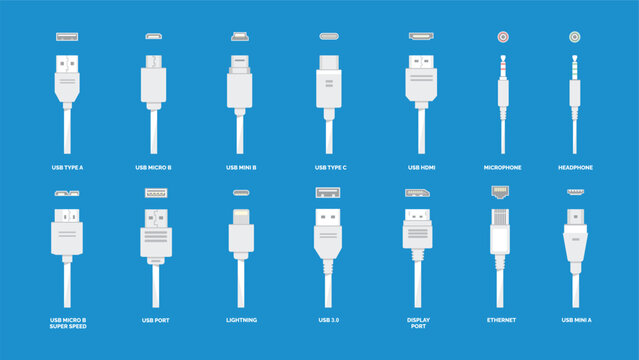 illustration of universal connector or usb set in flat style, suitable for poster and web