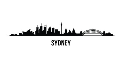 Naklejka premium Black silhouette of sydney skyline and harbor bridge