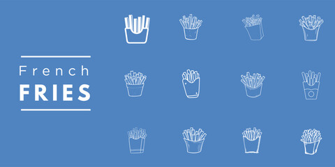 Hand Sketched French Fries Icons - Contemporary Fast Food Vector Set - Takeaway Restaurant Graphics - Simple Line Drawing Food Symbols - Professional Culinary Design Elements for Web and Print
