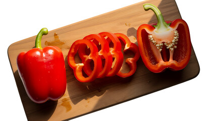 Red Bell Peppers Whole and Sliced Isolated on Transparent Background