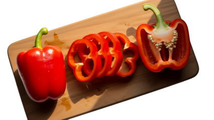Red Bell Peppers Whole and Sliced Isolated on Transparent Background