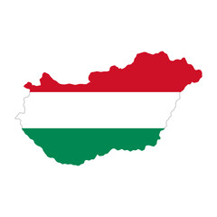 Obraz premium Hungary icon. Country shape filled with Hungarian national flag colors vector illustration. European nation territory symbol. Geography and travel context sign. Political identity pictogram.