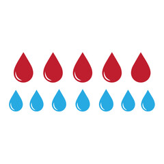 Water drop shape. Blue water drops and blood red drops set. Water or oil drop.