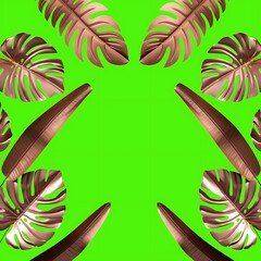 Tropical Metallic Leaves Pattern Background with Vibrant Green for Creative Projects