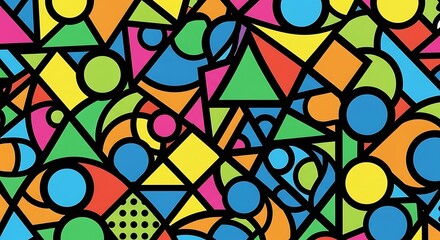Vibrant Abstract Design Featuring an Array of Geometric Shapes and Bright Colors