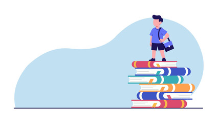 Confident Student Standing on Giant Books – Modern Education Illustration