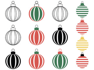 A collection of festive Christmas ornaments in various colors and styles.