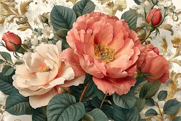 Beautiful blooming peony flowers in elegant design high resolution picture