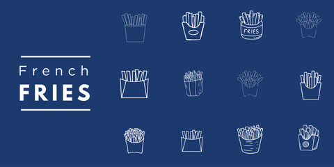 Elegant French Fries Vector Graphics - Outlined Fast Food Icon Collection - Restaurant and Café Design Elements - High Quality Food Illustrations - Royalty Free Commercial Use for Digital Projects