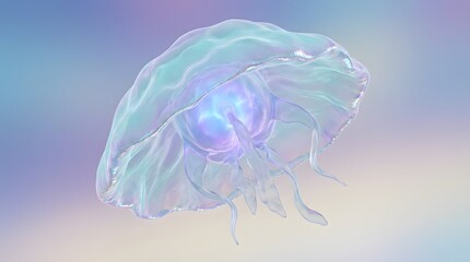 Translucent iridescent jellyfish floating in soft pastel gradient underwater background
