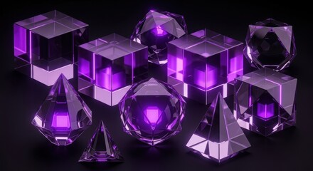 Explore stunning geometric shapes with vibrant purple glow for modern design projects and creative content