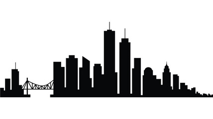 Black silhouette of a modern city skyline with a bridge