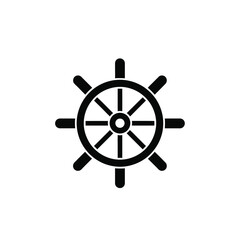 Obraz premium Black ship wheel icon on white background helm boat