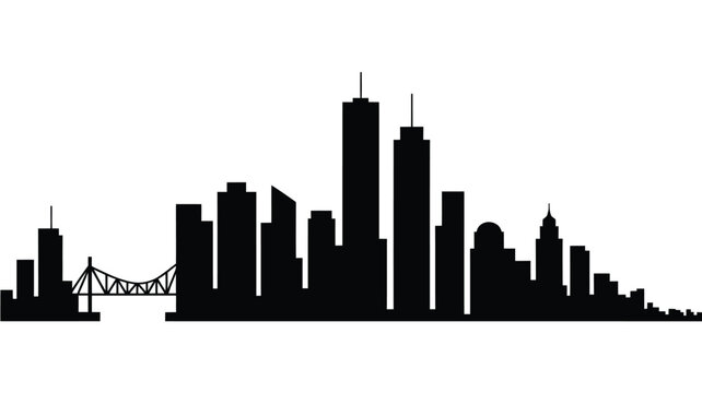 Black silhouette of a modern city skyline with a bridge