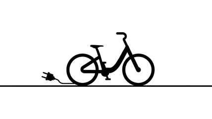Fototapeta premium Electric bicycle icon with a charging plug, symbolizing sustainable urban transportation, eco-friendly mobility, and modern alternative travel solution.