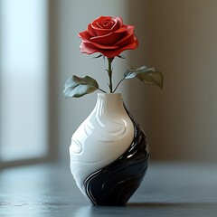 Beautiful single red flower placed in decorative vase high resolution picture