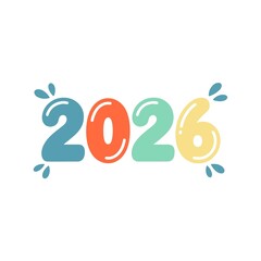 Happy New Year 2026 illustration in bright, playful colors with splashes