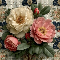 Beautiful vintage peony flowers artwork design high resolution picture