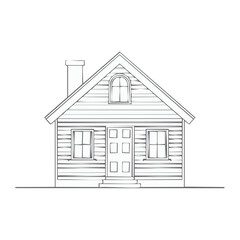 Outline illustration of a small house with a chimney, door, and windows