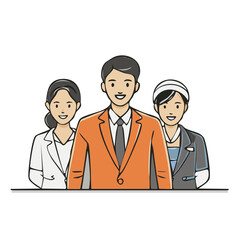 Smiling diverse professionals in various careers standing together as a team illustration