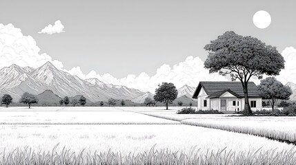 Calm countryside view showing nature and simplicity high resolution picture