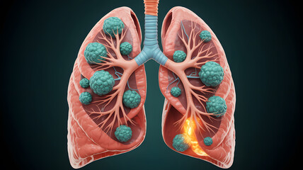 Medical Illustration Of Diseased Lungs Showing Infection And Inflammation