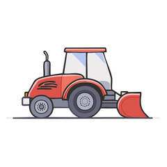 Obraz premium Red front loader tractor illustration. Heavy machinery for construction, farming, and earthmoving.