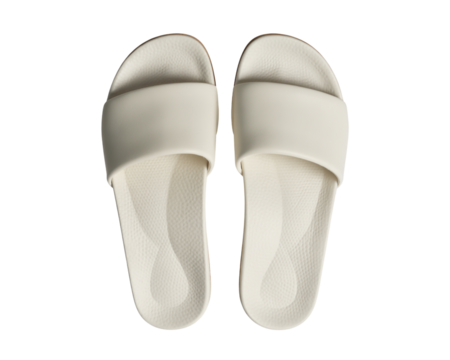 Two Beige Slide Sandals on White Background flip flops isolated on a transparent background