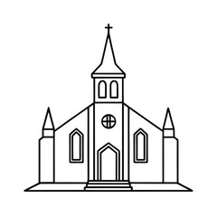 Church architecture vector illustration featuring an orthodox cathedral silhouette with a cross and dome against the sky, a historic Russian travel landmark